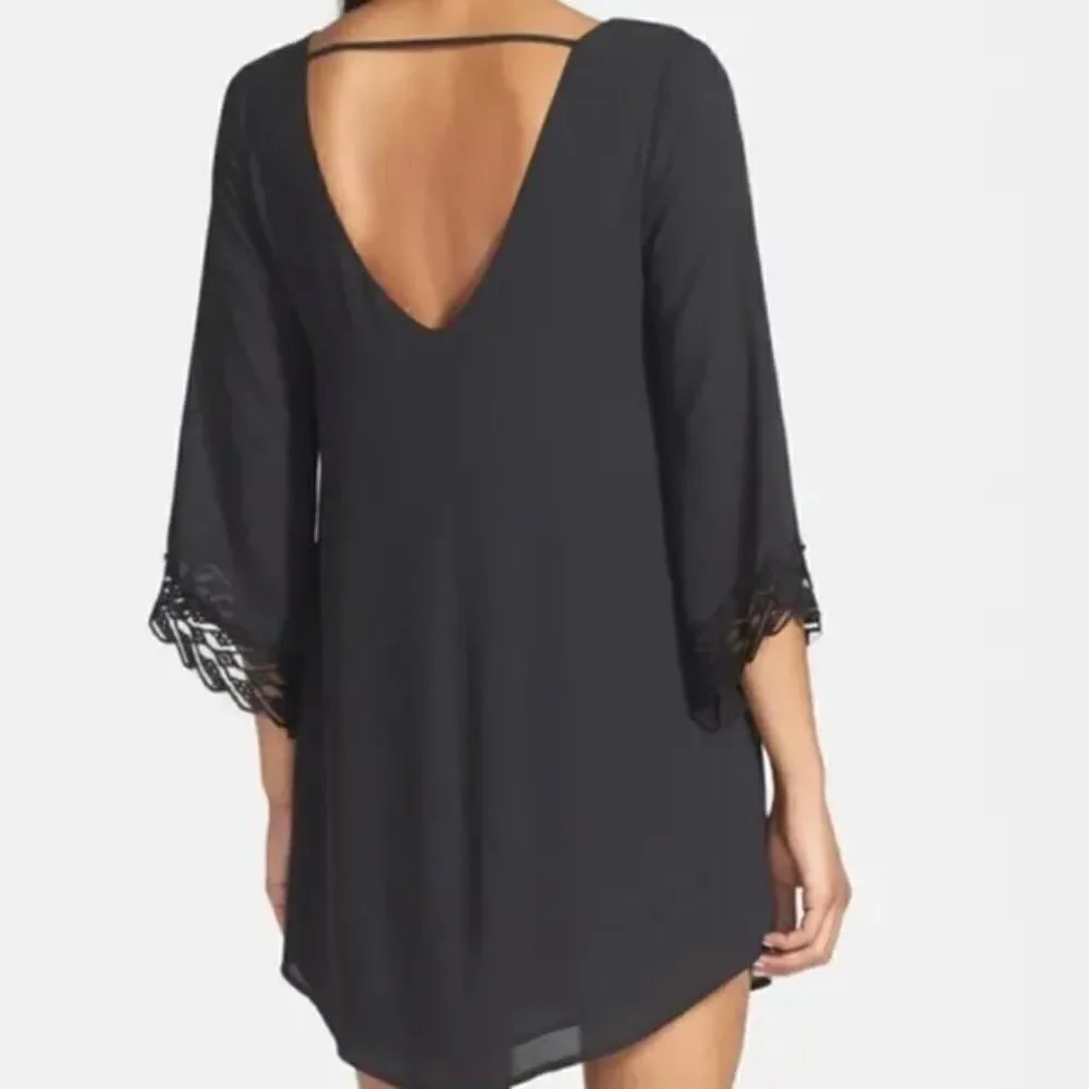 Astr the Label | Lace Trim Shift Dress in Black - Picture 3 of 12